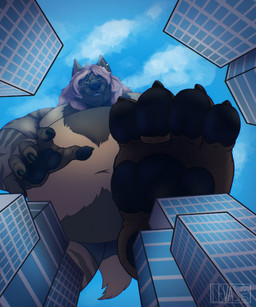 4_toes anthro belly big_belly building claws clothed clothing digit_ring ear_piercing eyewear feet foot_focus fur glasses hair jewelry looking_at_viewer macro male navel overweight pawpads paws piercing plantigrade ring smile solo tail teeth toe_claws toe_ring toes levas canid hyena mammal 5:6 absurd_res digital_media_(artwork) hi_res