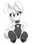 bow_ribbon bunny_costume clothing costume eyelashes fake_ears fake_rabbit_ears female feral hair horn legwear purple_eyes semi-anthro simple_background sitting solo stockings unicorn_horn white_background pabbley friendship_is_magic hasbro my_little_pony mythology amethyst_star_(mlp) equid equine mammal mythological_creature mythological_equine unicorn 2022 black_and_white greyscale hi_res monochrome