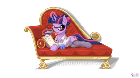 clipboard clothing cutie_mark eyewear female feral fur furniture glasses glowing hair horn horn_magic ink inkwell legwear levitating_object levitation licking looking_at_viewer loose_feather lying magic multicolored_hair purple_body purple_eyes purple_fur purple_hair quadruped quill simple_background sofa solo stockings tail text tongue tongue_out two_tone_hair white_background writing_utensil mysticalpha friendship_is_magic hasbro my_little_pony mythology twilight_sparkle_(mlp) equid equine mammal mythological_creature mythological_equine unicorn 16:9 2013 digital_media_(artwork) hi_res url widescreen