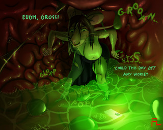 ambiguous_gender ambiguous_pred anthro bodily_fluids bubbling_acid casual_prey cellphone clothing color_coded_text dress electronics female female_prey footwear high_heels inside_stomach internal nipple_piercing nipple_piercing_outline nipples onomatopoeia phone piercing rugae shoes solo sound_effects stomach_acid text unwilling_prey vore wardrobe_malfunction wet wet_body wet_clothing flightlesslizard mammal mouse murid murine rodent 5:4 english_text hi_res