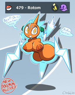 after_transformation amber_eyes armless big_breasts big_butt big_nipples breasts butt buzzing cleavage clothed clothing consensual_transformation electricity female legless mind_alteration nipples number pokedex_number pokemon_professor solo species_transformation text thick_thighs transformation chabble nintendo pokemon professor_burnet electricity_creature elemental_creature generation_4_pokemon humanoid normal_rotom pokemon_(species) rotom english_text hi_res