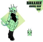 alternative_fashion anthro female fur goth punk solo tail text tongue tongue_out beasheep7 nelliet_(beasheep7) alien alien_cat domestic_cat felid feline felis hybrid mammal hi_res