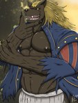 abs anthro black_sclera blonde_hair clothing coat hair male muscular muscular_male nipples pecs solo topwear yellow_eyes friendly25 atlus megami_tensei mythology sega shin_megami_tensei_v loup-garou_(megami_tensei) canid canine canis mammal mythological_canine mythological_creature werecanid werecanine werecreature werewolf wolf 3:4 hi_res