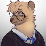 anthro black_clothing blue_hair brown_body brown_fur brown_hair clothing eyewear female fur glasses hair round_glasses simple_background smile solo white_clothing indigo_cho bear mammal 2018 bust_portrait hi_res portrait