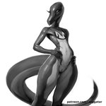 anthro eyelashes female flat_chested genitals hands_on_hips nude pussy slim small_waist solo standing tail thick_tail wide_hips zaggatar nintendo pokemon generation_7_pokemon lizard pokemon_(species) reptile salazzle scalie 1:1 greyscale monochrome