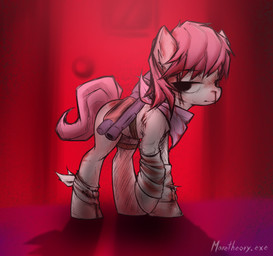 abstract_background bandage bandaged_leg black_eyes blood bodily_fluids clothing eye_bags feral fur gun hooves leg_warmers legwear long_tail looking_at_viewer male mane nosebleed pink_mane pink_tail ranged_weapon short_mane shotgun solo tail text weapon white_body white_fur ather_os hasbro my_little_pony my_putrid_ponies bug_(my_putrid_ponies) earth_pony equid equine horse mammal pony 2025 absurd_res artist_name digital_drawing_(artwork) digital_media_(artwork) hi_res watermark