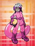 anthro armor biped boots breasts clothing collar corset female footwear gas_mask headgear helmet lingerie mask pink_collar shoes solo standing topwear snowleandre_(artist) leandre_snow felid mammal pantherine snow_leopard 2024 3:4