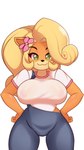 accessory activision anthro bandicoot big_breasts blonde_hair breasts clothed_female coco_bandicoot crash_bandicoot_(series) female flower flower_in_hair front_view green_eyes hair hair_accessory hands_on_hips hi_res insane_okamy long_hair looking_at_viewer mammal marsupial nipples_visible_through_clothing plant smile smiling_at_viewer solo wide_hips