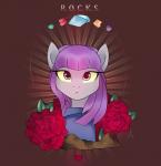 clothing female flower hair leaf looking_at_viewer plant purple_eyes purple_hair rock rose_(flower) solo sparkles fikakorv friendship_is_magic hasbro my_little_pony maud_pie_(mlp) earth_pony equid equine horse mammal pony 2014