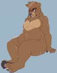 5_fingers 5_toes anthro biped blush brown_body brown_fur chest_tuft claws eyewear feet fingers fur glasses green_eyes looking_at_viewer male nude overweight overweight_anthro overweight_male pawpads simple_background sitting solo toes tuft locosaltinc myke_(character) bear mammal 2016 hi_res signature