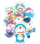 anthro arms_bent ball blue_body blue_fur blush bodily_fluids brown_body brown_fur canid canine canis clothed clothing collar collar_only crossed_arms crying domestic_cat dora-nichov dora-rinho dora_med_iii dora_the_kid doraemon doraemon_(character) ears_up el_matadora eyes_closed facial_hair felid feline felis front_view fur green_body green_fur group hat headgear headwear hi_res holding_object horn machine male mammal masser_(artist) mouth_closed mustache nude one_eye_closed open_mouth orange_body orange_fur red_body red_collar red_fur red_nose robot scarf shadow shirt signature simple_background soccer_ball standing tears the_doraemons tongue topwear wang_dora whiskers white_background wolf yellow_body yellow_fur