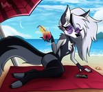anthro beach female on_model solo marsamui helluva_boss mythology loona_(helluva_boss) canid canid_demon canine demon hellhound mammal mythological_canine mythological_creature hi_res