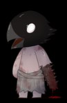 amputee barefoot beak black_body black_feathers blood blood_on_arm blood_on_chest blood_on_clothing blood_on_weapon blood_splatter bodily_fluids bottomwear cawing chibi clothing disability feathers featureless_feet feet for_a_head glistening glistening_body grey_beak grey_bottomwear grey_clothing grey_loincloth loincloth male melee_weapon missing_arm navel nipples no_pupils open_beak open_mouth question_mark shadow shirtless shirtless_humanoid shirtless_male simple_background solo spikes standing text transparent_background weapon weapon_arm cinderbutt fear_and_hunger crow_mauler animal_head animal_humanoid avian avian_humanoid bird bird_humanoid corvid corvid_humanoid corvus_(genus) corvus_humanoid crow crow_humanoid humanoid oscine passerine 2020 absurd_res alpha_channel colored english_text hi_res shaded