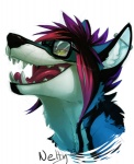 alternative_fashion anthro black_markings blue_body blue_fur ear_piercing eyewear fur glasses green_body green_fur hair male markings multicolored_hair open_mouth piercing pink_hair purple_hair scene_(fashion) smile solo sparklefur teeth tongue tongue_out yellow_eyes neltruin slade_xanthas canid canine fox mammal colorful_theme