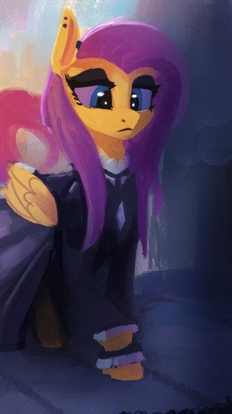 alternative_fashion clothed clothed_feral clothing dark dress ear_piercing eyelashes eyeshadow feathered_wings feathers female feral frown fully_clothed fully_clothed_feral goth hair half-closed_eyes hooves long_dress long_hair makeup mascara narrowed_eyes piercing pink_hair solo teal_eyes walking wings yellow_body yellow_feathers paperdrop friendship_is_magic hasbro my_little_pony mythology fluttergoth fluttershy_(mlp) equid equine mammal mythological_creature mythological_equine pegasus 2018 9:16 hi_res portrait