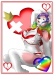 anthro big_breasts black_nose bra breasts chest_tuft clothed clothing crown female fur hair headgear heart_symbol long_hair looking_at_viewer multicolored_eyes multicolored_hair open_mouth panties pink_body pink_fur queen_of_hearts_(card) rainbow rainbow_eyes rainbow_hair simple_background skimpy solo sparklefur tail tuft underwear white_background white_body white_fur heartz heartz_(character) canid canine canis domestic_dog husky mammal nordic_sled_dog spitz hi_res