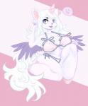 anthro blue_eyes breasts female hair horn slightly_chubby solo white_hair woofarin 2019 hi_res