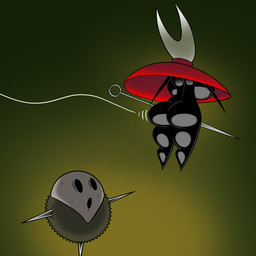 anthro big_breasts big_butt black_body breasts butt cloak clothing dress drifting female melee_weapon nude red_clothing red_dress reflective_body shortstack simple_background solo spikes sword thick_thighs weapon sillyseacreatur hollow_knight:_silksong hollow_knight_(franchise) inktober_2025 team_cherry hornet_(hollow_knight) arthropod hoker insect 1:1 2025 hi_res