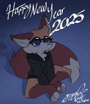 anthro clothing eyewear fireworks freckles glasses holidays hoodie sitting snow text topwear gingy_k_fox new_year gingy_(gingy_k_fox) canid canine fox mammal animated short_playtime