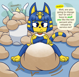 ambiguous_gender anthro asking_viewer big_diaper clothed clothing crossed_arms dialogue diaper discarded_diaper duo female huge_diaper looking_at_viewer pantsless pantsless_female requesting soiled_diaper solo_focus talking_to_viewer threatening threatening_viewer unclean_diaper used_diaper wearing_diaper nyxiettenyxstar animal_crossing nintendo ankha_(animal_crossing) domestic_cat felid feline felis mammal 2024 hi_res