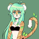 anime_style anthro bottomwear bra breasts cleavage clothed clothing female female_anthro green_hair hair plant shorts solo strapless_bra strapless_clothing strapless_underwear underwear greaserdemon elemental_creature felid feline mammal 1:1 low_res trans_(lore) trans_woman_(lore)