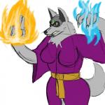 3_eyes anthro breasts claws clothed clothing female fire ice magic multi_eye robe solo yellow_eyes greyscarborough cd-i link:_the_faces_of_evil nintendo philips_(company) the_legend_of_zelda tloz_cd-i_games_(series) lupay_(tloz) canid canine canis mammal wolf 1:1 guide_lines hi_res