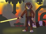 anthro clothing eyewear eyewear_on_head female goggles goggles_on_head holding_object holding_weapon jacket lightsaber melee_weapon scarf solo topwear weapon yellow_lightsaber kanrod_stavoyan star_wars sara_(kanrodstavoyan) felid leopard mammal pantherine 4:3