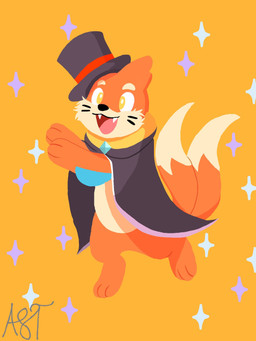 2_tails 3_fingers 3_toes anthro biped black_cape black_clothing black_nose cape cheek_tuft clothed clothing facial_tuft feet fingers fur hat headgear headwear long_tail male multi_tail open_mouth orange_body orange_fur orange_tail pink_tongue simple_background solo standing tail teeth text toes tongue top_hat tuft yellow_background yellow_eyes fulgito_ast nintendo pokemon buizel generation_4_pokemon pokemon_(species) 2025 3:4 artist_name hi_res