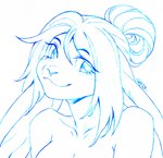 anthro blue_line_art collarbone female glistening glistening_eyes hair hair_bun looking_at_viewer smile solo rinkusu69 ashley_(huf13) domestic_rabbit lagomorph leporid lop_rabbit mammal oryctolagus rabbit blue_and_white colored_line_art digital_drawing_(artwork) digital_media_(artwork) headshot_portrait monochrome portrait sketch