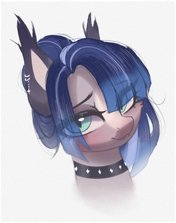 blush collar female feral gradient_background hair hair_bun jewelry looking_at_viewer simple_background solo white_background gunya hasbro my_little_pony fan_character yoco bat_pony equid equine horse mammal bust_portrait headshot_portrait hi_res painting_(artwork) portrait