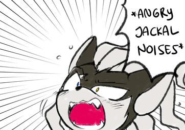 angry anthro black_body black_fur black_nose blush dreadlocks eye_scar facial_scar fur heterochromia male multi-word_onomatopoeia onomatopoeia open_mouth scar sharp_teeth simple_background solo sound_effects speech_bubble teeth text white_background white_body white_fur yelling hanynar angry_noises sega sonic_forces sonic_the_hedgehog_(series) infinite_(sonic) canid canine canis jackal mammal digital_media_(artwork) english_text hi_res meme reaction_image