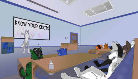 animal_genitalia anthro balls biped casual_nudity classroom college genitals group indoor_nudity inside male nude public public_nudity school sheath social_nudity sunitai canid canine mammal hi_res