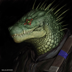 anthro clothing fangs green_body jacket knife knife_sheath male scabbard scales sharp_teeth solo spikes teeth topwear yellow_eyes balalaevgod dorohedoro kaiman_(dorohedoro) lizard reptile scalie 1:1 hi_res