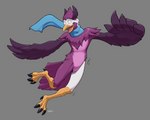 ambiguous_gender anthro beak biped blue_scarf digitigrade faceless_character faceless_male feather_growth feather_hands feathers feet fluffy flying grey_background growth happy human_to_anthro male mid_transformation motion_lines open_mouth purple_body purple_feathers scarf simple_background smile solo species_transformation talons toes tongue transformation white_body white_skin winged_arms wings badroy rivals_of_aether wrastor avian absurd_res hi_res