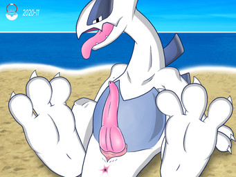 3_toes beach erection feet feral foot_focus genitals male penis sea sitting solo toes water the-cog nintendo pokemon generation_2_pokemon legendary_pokemon lugia pokemon_(species) 4:3 hi_res