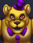 anthro bow_(feature) bow_tie clothing front_view hat headgear headwear looking_at_viewer machine male mostly_nude open_mouth open_smile red_eyes simple_background smile solo top_hat rozga five_nights_at_freddy's five_nights_at_freddy's_4 scottgames fredbear_(fnaf) animatronic robot 2015 bust_portrait hi_res portrait