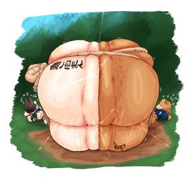 anal_fluids anal_squirt anthro ass_to_ass bdsm big_butt bodily_fluids bondage bottomless bound butt butt_focus butt_tattoo captured cellulite clothed clothing duo huge_butt hyper hyper_butt male male/male ripples rope tattoo topwear topwear_only lumiink mushinikuman_(lumiink) okinashiri_(coleson) bobtail_cat canid canine canis domestic_cat domestic_dog felid feline felis japanese_bobtail mammal shiba_inu spitz hi_res