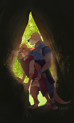 anal anal_penetration anthro anthro_on_anthro anthro_penetrated anthro_penetrating anthro_penetrating_anthro armor balls bodily_fluids bodyguard_position breath cave cheek_tuft clothed clothed_sex clothing covering covering_mouth detailed_background digitigrade duo erection facial_tuft feet foot_wraps foreskin from_behind_position genitals humanoid_genitalia humanoid_penis inner_ear_fluff interspecies larger_male leaning leaning_forward looking_aside male male/male male_anthro male_penetrated male_penetrating male_penetrating_male obscured_penetration open_mouth penetration penile penile_penetration penis penis_in_ass retracted_foreskin rolled_up_sleeves sex side_view size_difference smaller_male smaller_penetrated standing standing_sex stealth_sex sweat sweatdrop tan_eyes tuft waist_grab wraps korichi beyond_the_western_deep dakkan_(btwd) quinlan_(btwd) mammal mustelid otter rodent sciurid tree_squirrel hi_res