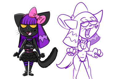 alternative_fashion anthro armwear bangs_over_eyes black_body black_fur boots bow_tie choker clothing elbow_gloves female fingerless_gloves footwear fur gloves goth hair handwear heart_symbol jewelry knee_highs knee_socks legwear necklace one-piece_swimsuit purple_hair shoes simple_background socks solo swimwear whiskers yellow_eyes komimoon felid feline humanoid mammal hi_res