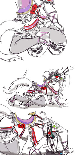 all_fours anthro bdsm bedroom_eyes bisexual black_pawpads blush bridle butt clothed clothing crawling eye_contact facial_markings female fluffy fluffy_tail flustered foreplay group group_sex head_markings imminent_sex interspecies kneeling lingerie looking_at_another lying male male/female male/male markings mask_(marking) mmf narrowed_eyes naughty_face nude on_back pawpads petplay pointy_ears polyamory ponyplay pose prick_ears reins roleplay saddle seductive sex shadow size_difference skimpy tail threesome trio ultimatellurker dreamworks puss_in_boots_(franchise) death_(puss_in_boots) kitty_softpaws puss_in_boots_(dreamworks) canid canine canis domestic_cat felid feline felis mammal tabby_cat wolf absurd_res comic hi_res sketch
