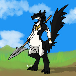 anthro belly black_body black_fur black_sclera cloud digitigrade dirt_path female fist flat_chested fur gold_(metal) gold_jewelry grass hair holding_melee_weapon holding_object holding_polearm holding_spear holding_weapon inverted_eyes jewelry long_hair melee_weapon mountain nude plant polearm pregnant pregnant_female pupils simple_background sky solo spear tail tribal tribal_jewelry weapon white_belly white_body white_fur white_pupils white_underside haribunawa maharaka_(haribunawa) sergal 1:1 2021 hi_res signature