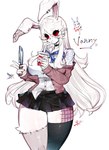 alternative_fashion anthro beverage breasts charm_(jewelry) clothed clothing female gyaru hair holding_beverage holding_knife holding_object j-fashion jirai_kei kemono knife kogal simple_background solo white_hair togetoge five_nights_at_freddy's scottgames vanny_(fnaf) human lagomorph leporid mammal rabbit 2023 digital_media_(artwork) hi_res