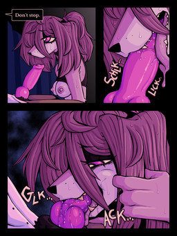 anthro bodily_fluids breasts clothed clothing deep_throat dialogue drooling duo erection fangs fellatio female fur genitals glk hair homeless knot knotted_penis male male/female messy_hair nipples oral oral_penetration partially_clothed penetration penile penis ponytail saliva sex sound_effects sweat teeth text tongue tongue_out uncomfortable vowelless vowelless_sound_effect ponporio homeless_dog the_suit_(ponporio) canid canine canis domestic_dog mammal 3:4 absurd_res comic english_text hi_res