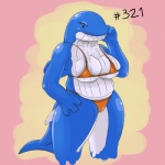 anthro anthrofied bikini breasts cleavage clothed clothing female looking_at_viewer pokemorph pose simple_background slightly_chubby smile solo swimwear two-piece_swimsuit drxsmokey nintendo pokemon cetacean generation_3_pokemon mammal marine pokemon_(species) wailord 1:1