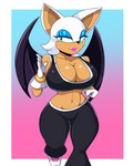 anthro big_breasts bottomwear bra breasts cleavage clothed clothing eyeshadow female gloves handwear jogging lipstick makeup midriff pants solo sports_bra underwear wings iggy_bomb sega sonic_the_hedgehog_(series) rouge_the_bat bat mammal 4:5 absurd_res hi_res