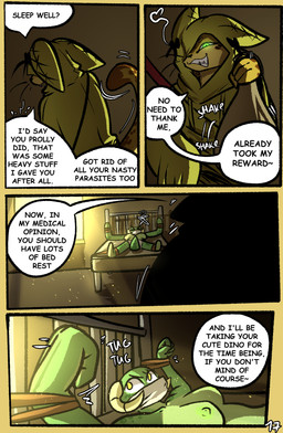 anthro clothed clothing dialogue duo female fur gag gagged horn melee_weapon nipples restrained speech_bubble tail text weapon yellow_eyes brradett kat_(irresistable) lernie_(brradett) felid feline mammal scalie absurd_res colored comic digital_media_(artwork) english_text hi_res
