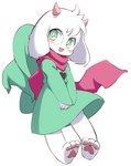 3_toes anthro barefoot blush clothing eyewear feet hat headgear headwear looking_at_viewer male open_mouth pawpads paws pink_pawpads plantigrade scarf simple_background smile soles solo toes syuya deltarune undertale_(series) ralsei bovid caprine goat mammal hi_res