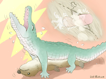 abstract_background bodily_fluids cum cum_inside duo female feral feral_on_feral genital_fluids genitals looking_pleasured male male/female open_mouth penetration penis plushie plushophilia simple_background embermint crocodilian reptile scalie 2015 4:3