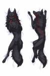 animal_genitalia balls black_body black_fur black_nose dakimakura fur genitals looking_at_viewer male markings paws red_eyes red_tongue sheath solo tail tongue hyhlion canid canine canis mammal wolf 2019 dakimakura_design digital_media_(artwork) hi_res