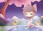 anthro chibi eyes_closed female fur hot_spring japan lamp lantern noon onsen outside relaxing sitting smile solo tan_body tan_fur water inosagi alyona_the_floof bat canid canine fox mammal